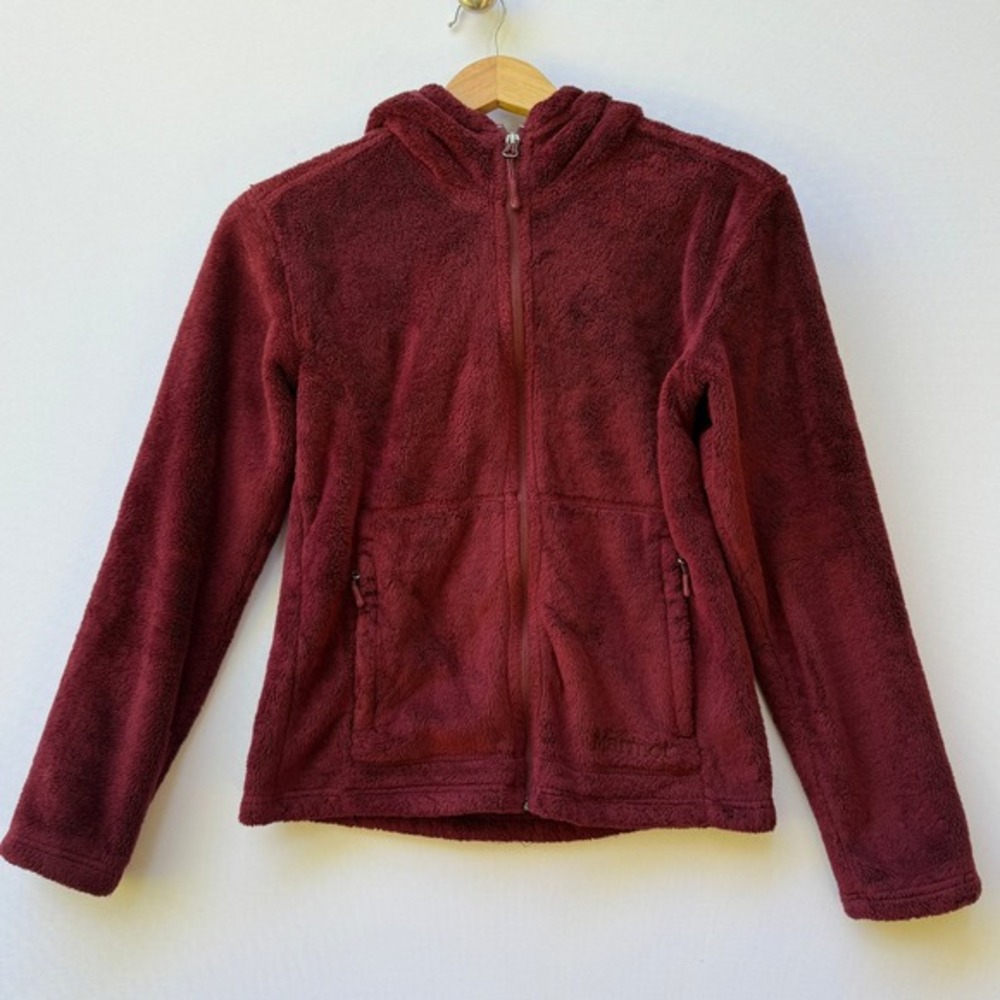 Marmot Jacket Womens XS Burgundy Plush Fleece Zip Up Hoodie Ski Outdoors Active